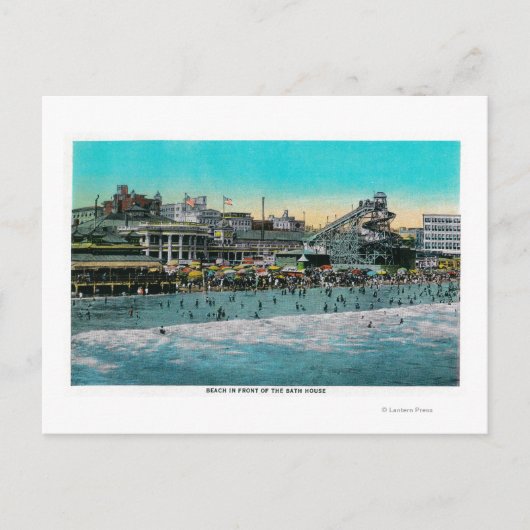 Carte Postale Plage en face du Bath House, Long Beach (Devant)