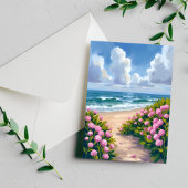 Carte Postale Plage en fleurs | Hydrangea rose Côte océane