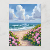 Carte Postale Plage en fleurs | Hydrangea rose Côte océane (Devant)
