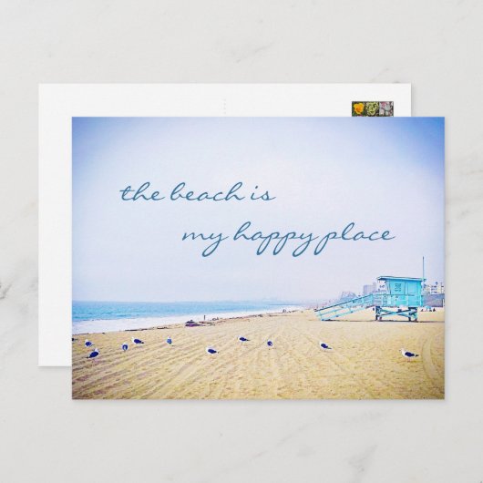 Carte Postale Plage Est Mon Heureux Lieu Script Vacances Califor (Devant / Derrière)