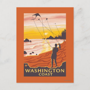 Carte Postale Plage et cerfs-volants - Côte Washington