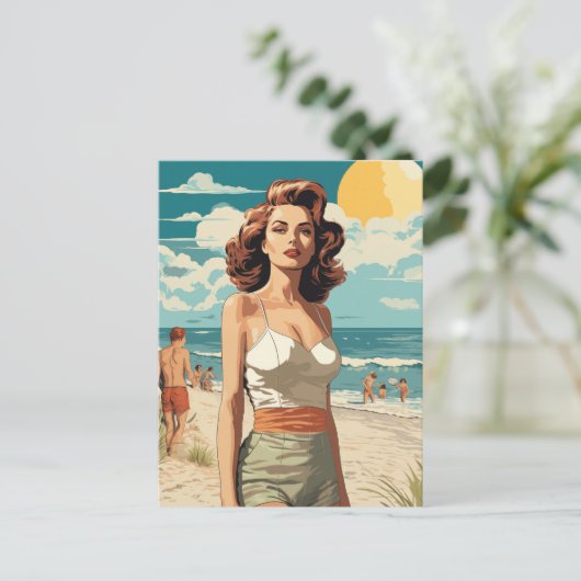 Carte Postale Plage fille 1950 (Debout devant)