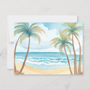 Carte Postale Plage Hawaïenne   Aquarelle Tropicale Arbre Palmie