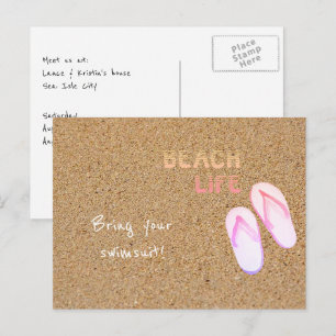 Carte Postale Plage Life tongs flops dans le sable personnalisab