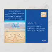 Carte Postale Plage Mariage 2 Coeurs Sand Bleu foncé RSVP (Dos)