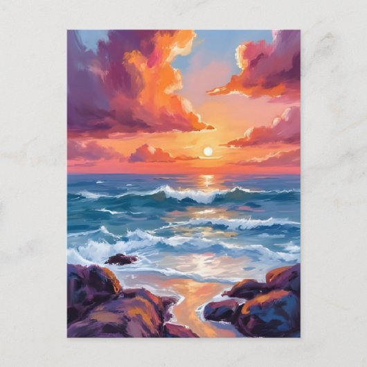 Carte Postale Plage Ocean Sunset Pastel Watercolor (Devant)