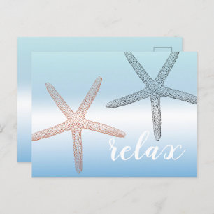 Carte Postale Plage Orange Blue Starfish Relax