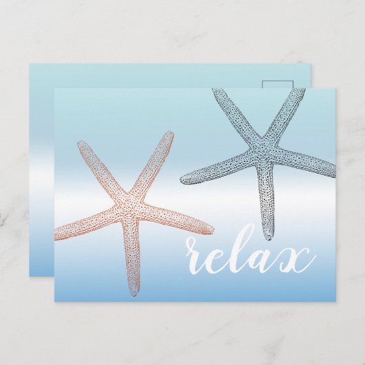 Carte Postale Plage Orange Blue Starfish Relax (Devant / Derrière)
