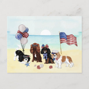 Carte Postale Plage Patriotique Cavalier King Charles Spaniels