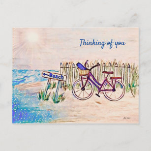 Carte Postale Plage peinture vélo Penser à votre PostCard