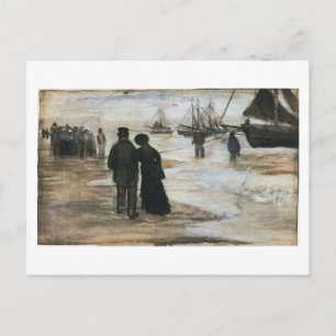 Carte Postale Plage, Personnes Promenade & Bateaux Van Gogh Art