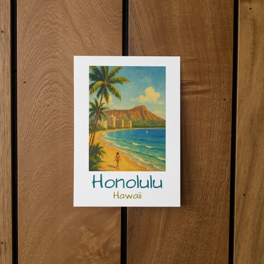 Carte Postale Plage Rétro Honolulu Hawaii Waikiki