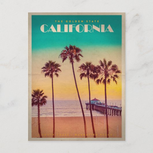 Carte Postale Plage Sunset de Californie vintage (Devant)