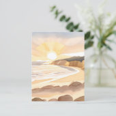 Carte Postale Plage Sunset | Océan Aquarelle Côtière (Debout devant)