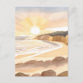 Carte Postale Plage Sunset | Océan Aquarelle Côtière (Devant)