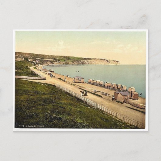 Carte Postale Plage, Swanage, Angleterre rare Photochrom (Devant)