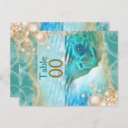 Carte Postale Plage thème tortue mariage "numéro de table" (Devant / Derrière)