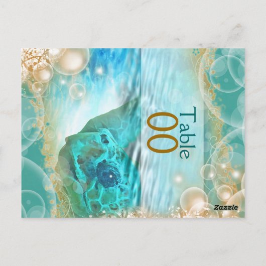 Carte Postale Plage thème tortue mariage "numéro de table" (Dos)