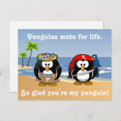 Carte Postale Plage Tropical Penguins Couple Hula Pirate Island (Devant / Derrière)