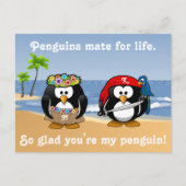 Carte Postale Plage Tropical Penguins Couple Hula Pirate Island (Devant)