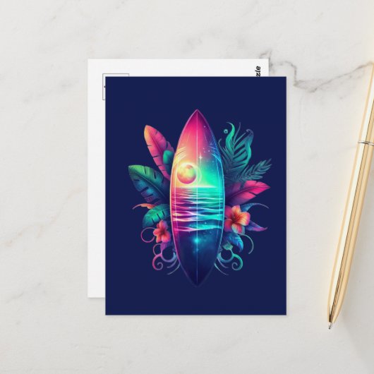 Carte Postale Plage Tropical Surboard (Devant/Arrière en situation)