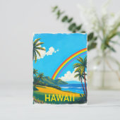 Carte Postale Plage tropicale à Hawaii avec arc en ciel (Debout devant)