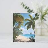 Carte Postale Plage tropicale avec palmiers (Debout devant)