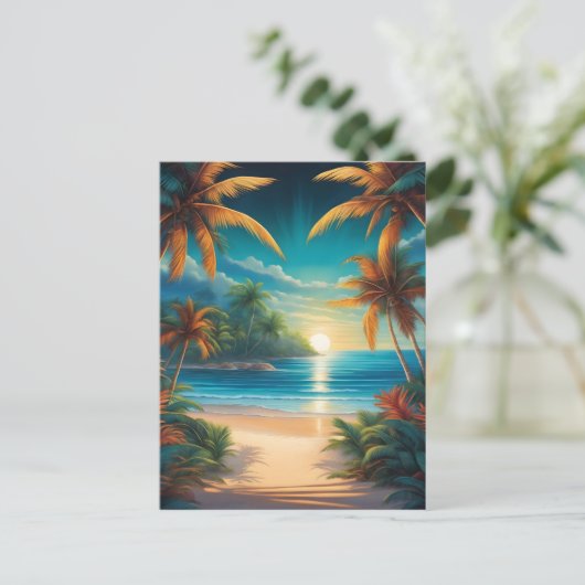 Carte Postale Plage tropicale avec palmiers (Debout devant)