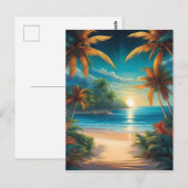 Carte Postale Plage tropicale avec palmiers (Devant / Derrière)