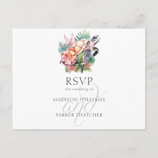 Carte Postale Plage tropicale Mariage RSVP choix de repas (Devant)