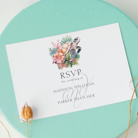 Carte Postale Plage tropicale Mariage RSVP choix de repas