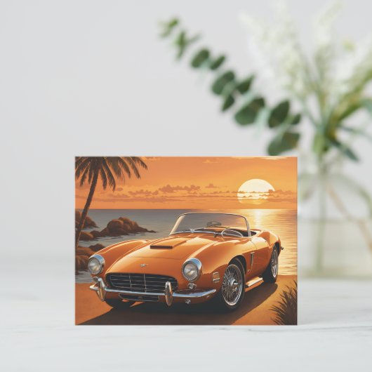 Carte Postale Plage tropicale Orange Sportscar Sunset (Debout devant)