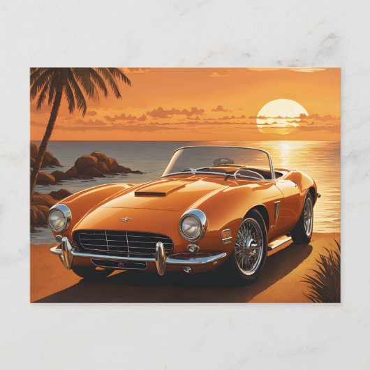 Carte Postale Plage tropicale Orange Sportscar Sunset (Devant)