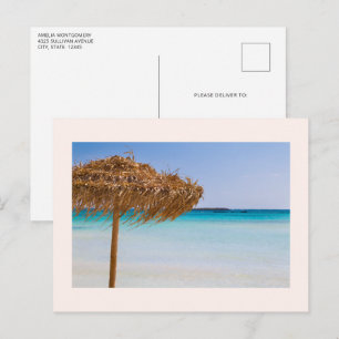 Carte Postale Plage tropicale panoramique avec parasol en paille