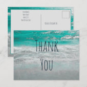 Carte Postale Plage Turquoise Blanc Côté Océan Vague Merci (Devant / Derrière)