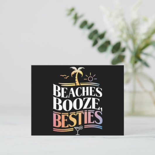 Carte Postale Plages Booze & Besties Coconut Tree été (Debout devant)