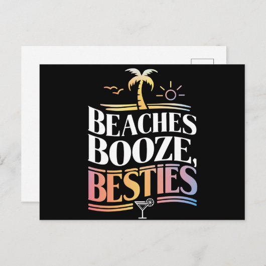 Carte Postale Plages Booze & Besties Coconut Tree été (Devant / Derrière)