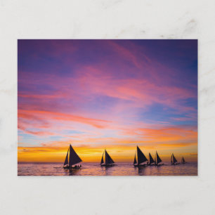 Carte Postale Plages tropicales Voiliers au coucher du soleil,