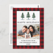 Carte Postale Plaid de vacances de photo de pins aquarelle (Devant / Derrière)