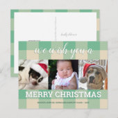 Carte Postale Plaid Green Cream 3 Photo Collage Noël (Devant / Derrière)
