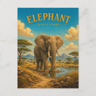 Carte Postale Plaines d'Acacia à l'Éléphant Watercolor GeoSaga