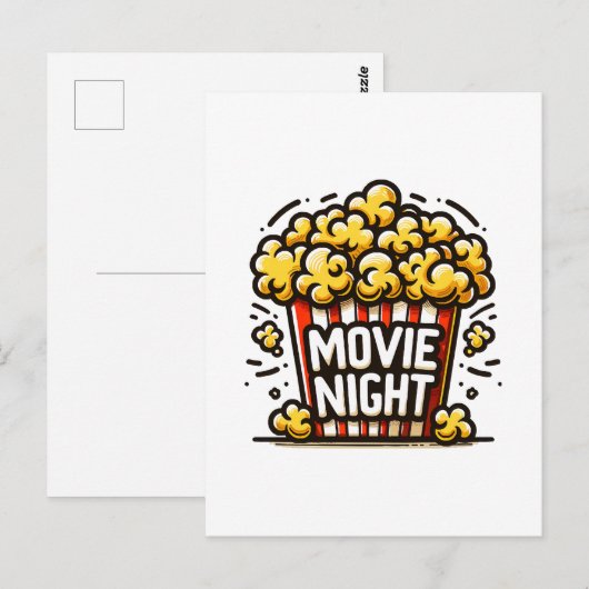 Carte Postale Plaisir de soirée cinéma Popcorn ludique (Devant / Derrière)