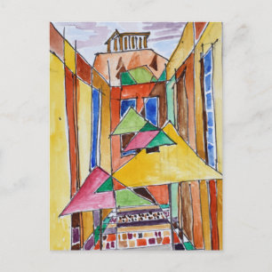 Carte Postale Plaka aquarelle de style cubiste Athènes, Grèce