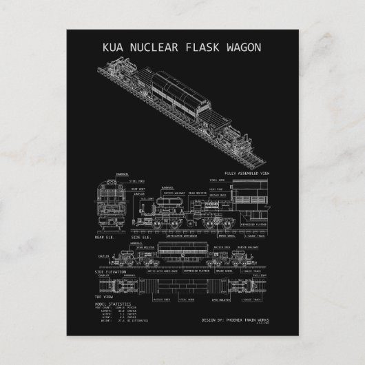 Carte Postale Plan "Blueprint" du wagon de train à fiole nucléai (Devant)