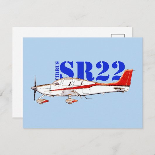 Carte Postale Plan Cirrus SR22 stylisé avec typographie audacieu (Devant / Derrière)