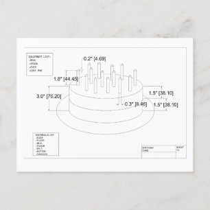 Carte Postale Plan de gâteau d'anniversaire de l'ingénieur