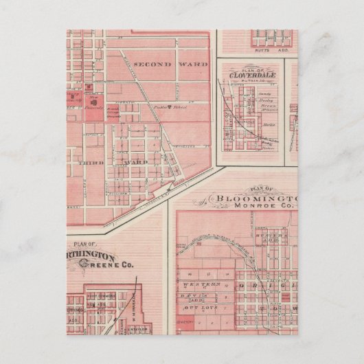 Carte Postale Plan de Green Castle, Putnam Co avec Bloomington (Devant)