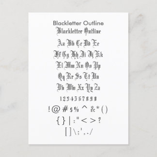 Carte Postale Plan de la lettre noire - Feuille d'échantillonnag