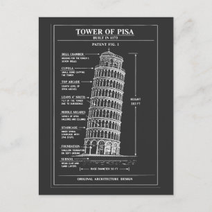 Carte Postale Plan de la Tour penchée de Pise Art