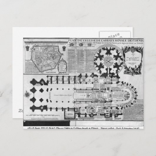 Carte Postale Plan de l'église abbatiale de Saint-Denis, 1705 (Devant / Derrière)